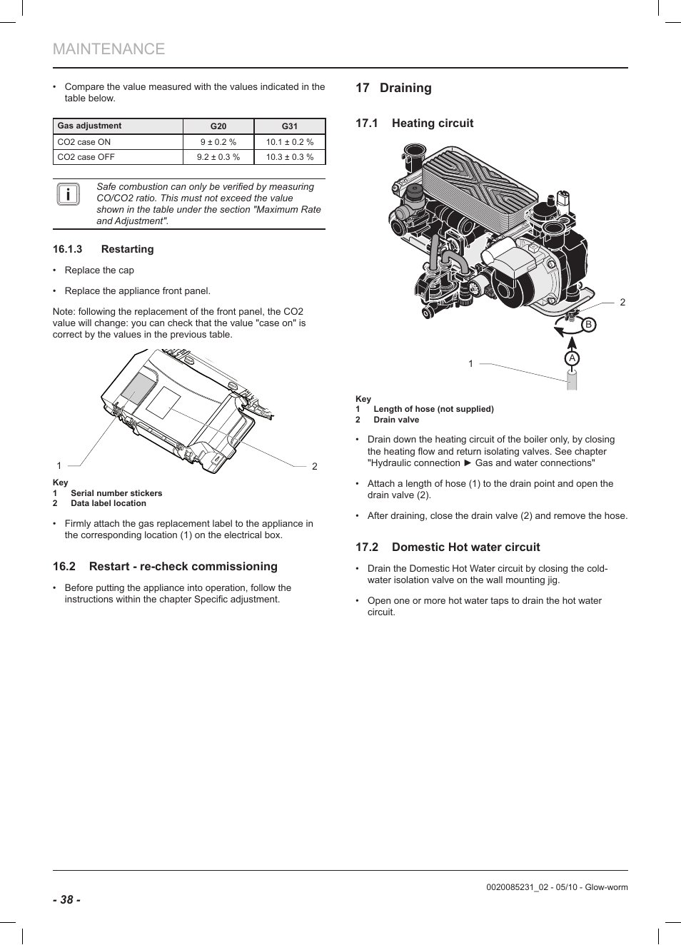 Maintenance, 17 draining | Glow-worm Ultracom2 cxi User Manual | Page 40 / 64