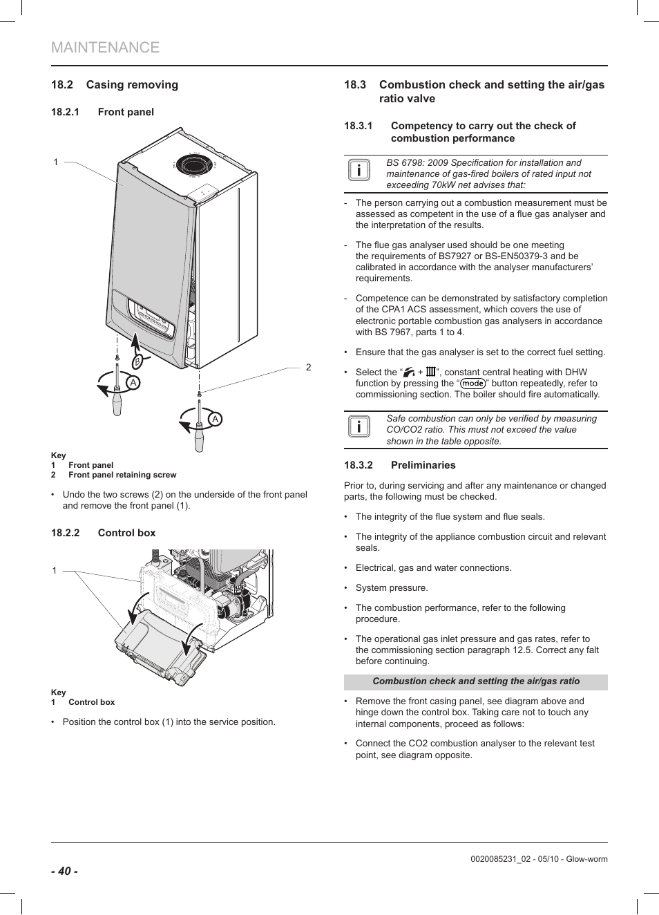 Maintenance | Glow-worm Ultracom2 cxi User Manual | Page 42 / 64