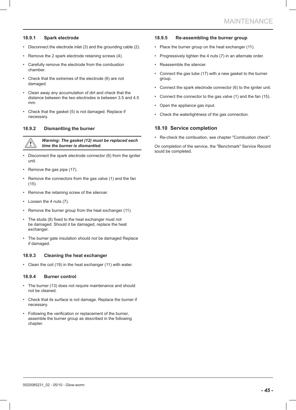 Maintenance | Glow-worm Ultracom2 cxi User Manual | Page 47 / 64