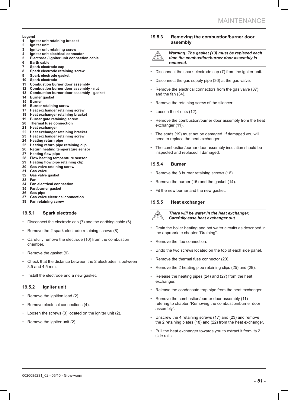 Maintenance | Glow-worm Ultracom2 cxi User Manual | Page 53 / 64