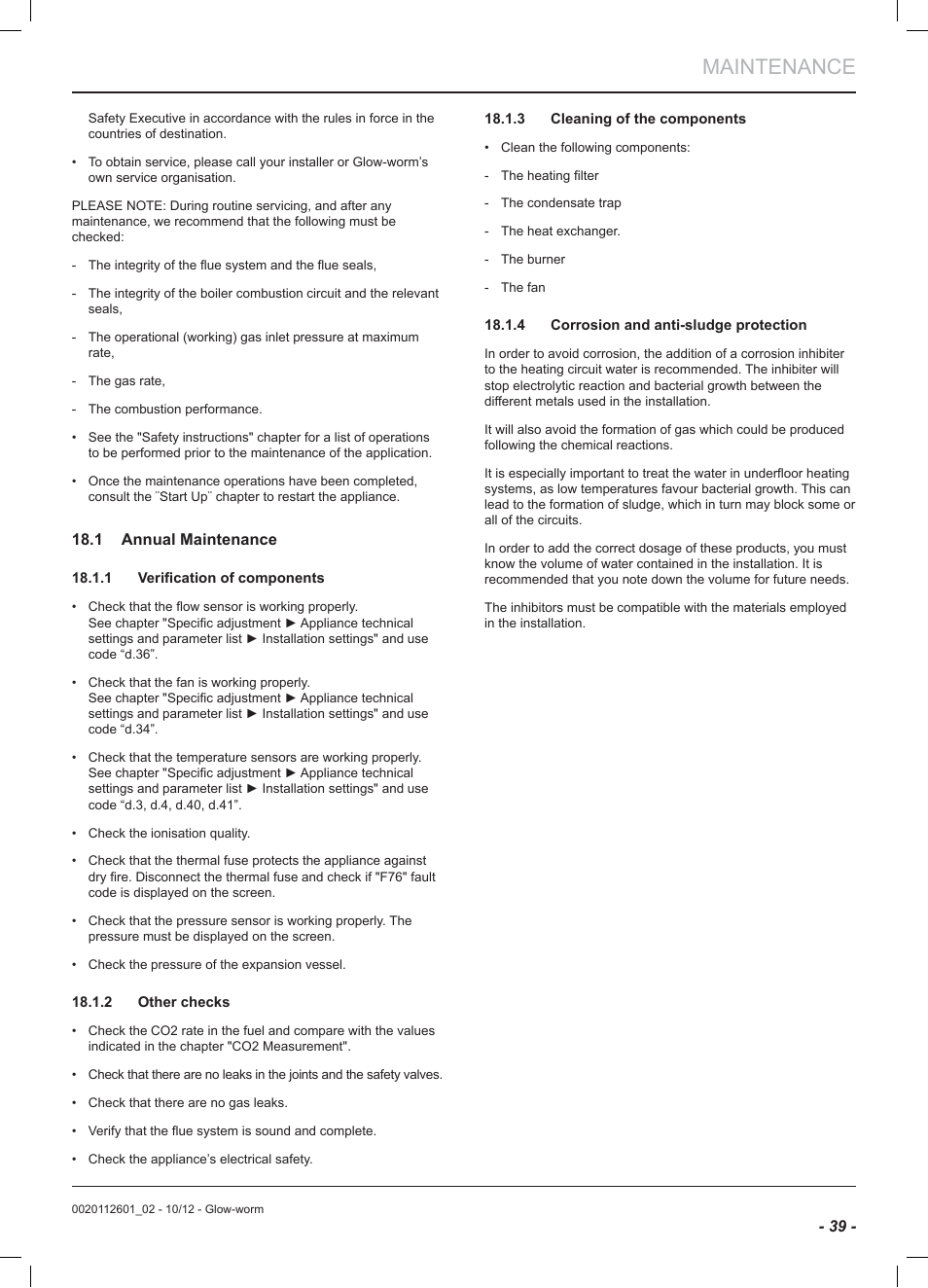 Maintenance | Glow-worm Ultracom2 cxi User Manual | Page 41 / 68