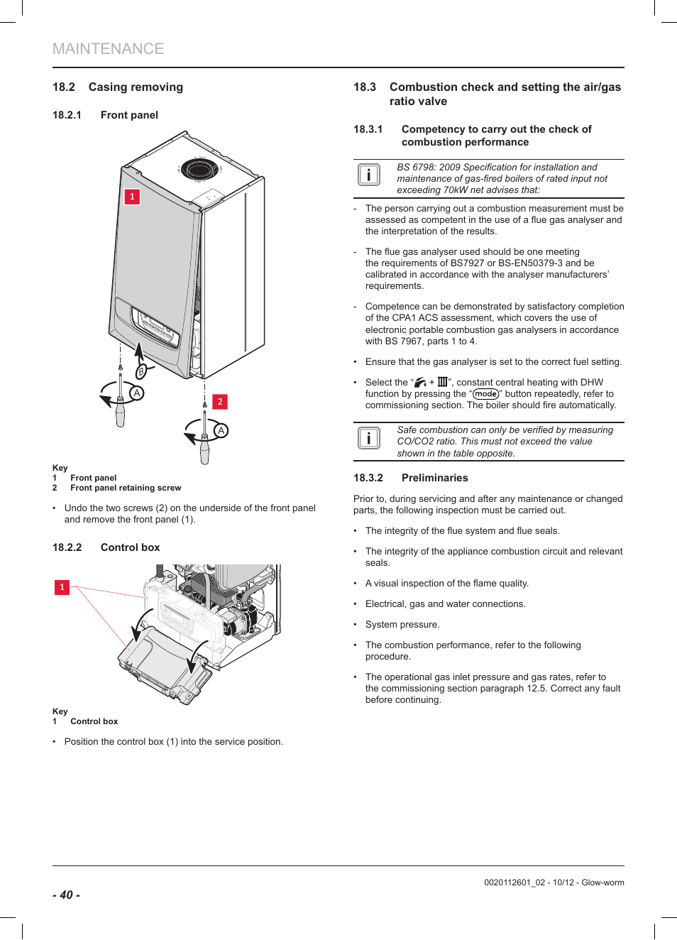 Maintenance | Glow-worm Ultracom2 cxi User Manual | Page 42 / 68