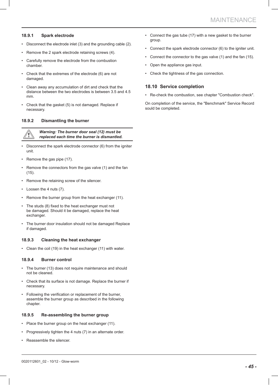 Maintenance | Glow-worm Ultracom2 cxi User Manual | Page 47 / 68