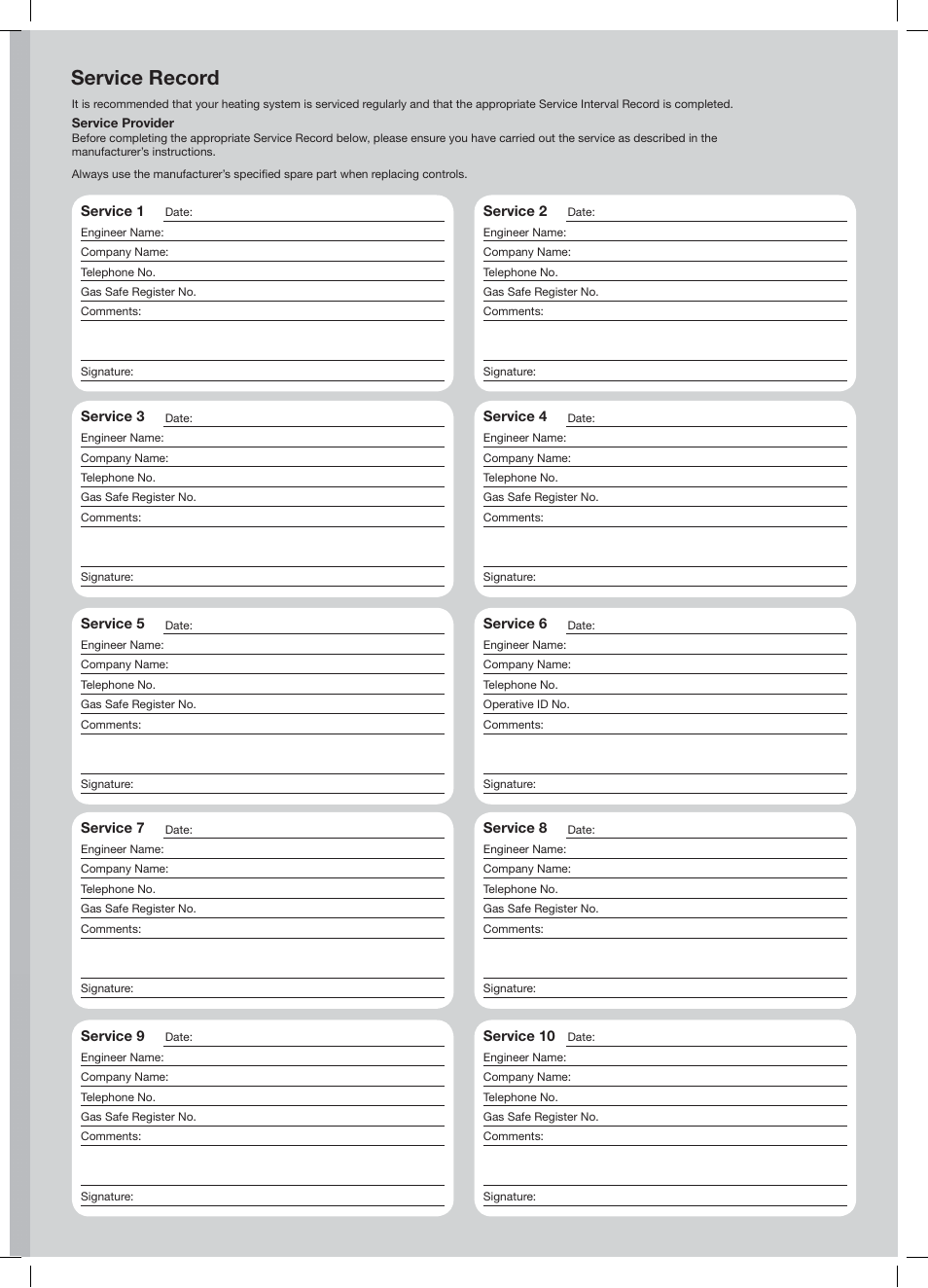 Service record | Glow-worm Ultracom2 cxi User Manual | Page 63 / 68