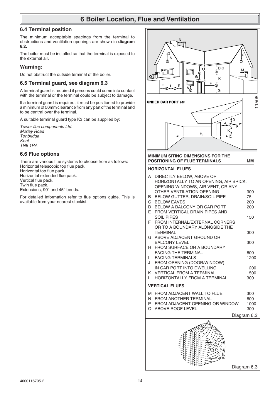 6 boiler location, flue and ventilation | Glow-worm Xtramax User Manual | Page 14 / 44