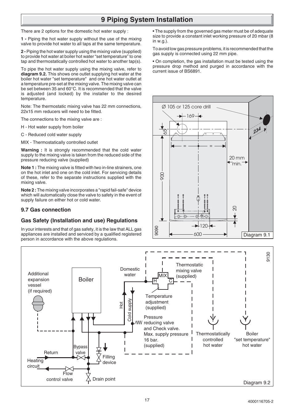 9 piping system installation, Boiler | Glow-worm Xtramax User Manual | Page 17 / 44