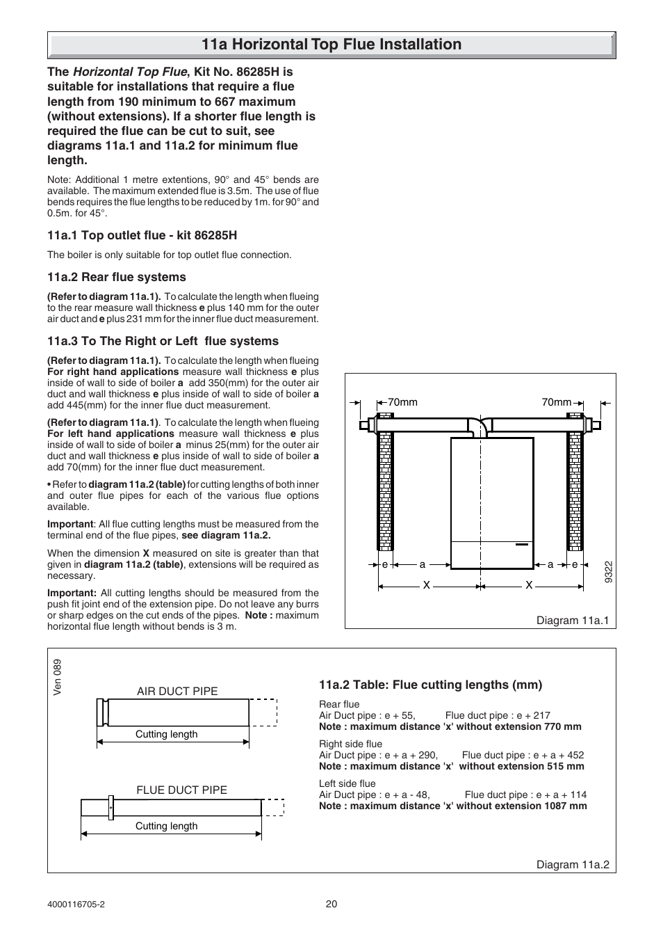 11a horizontal top flue installation | Glow-worm Xtramax User Manual | Page 20 / 44