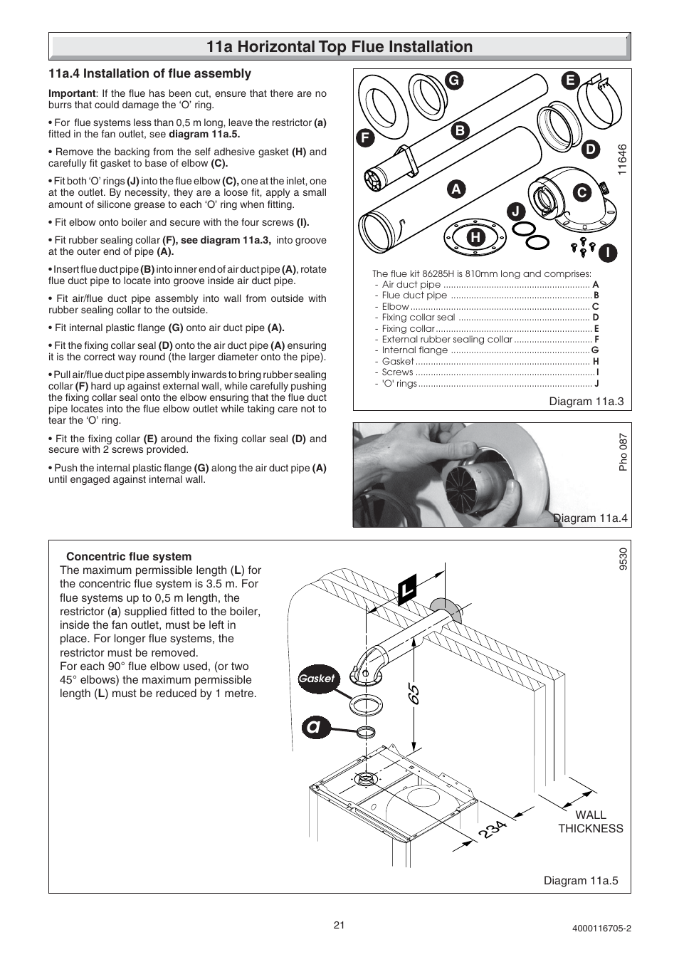 11a horizontal top flue installation | Glow-worm Xtramax User Manual | Page 21 / 44