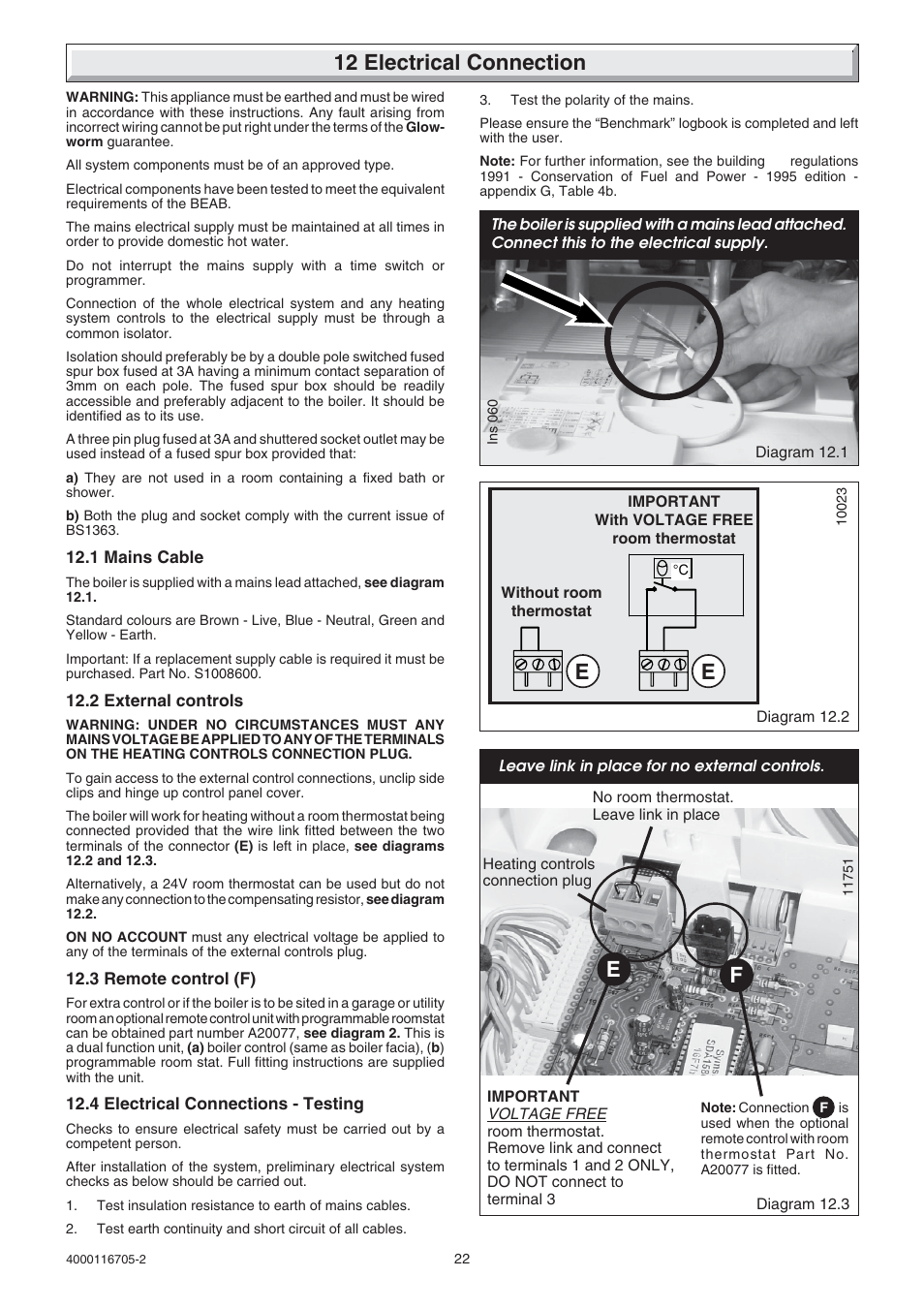 12 electrical connection | Glow-worm Xtramax User Manual | Page 22 / 44