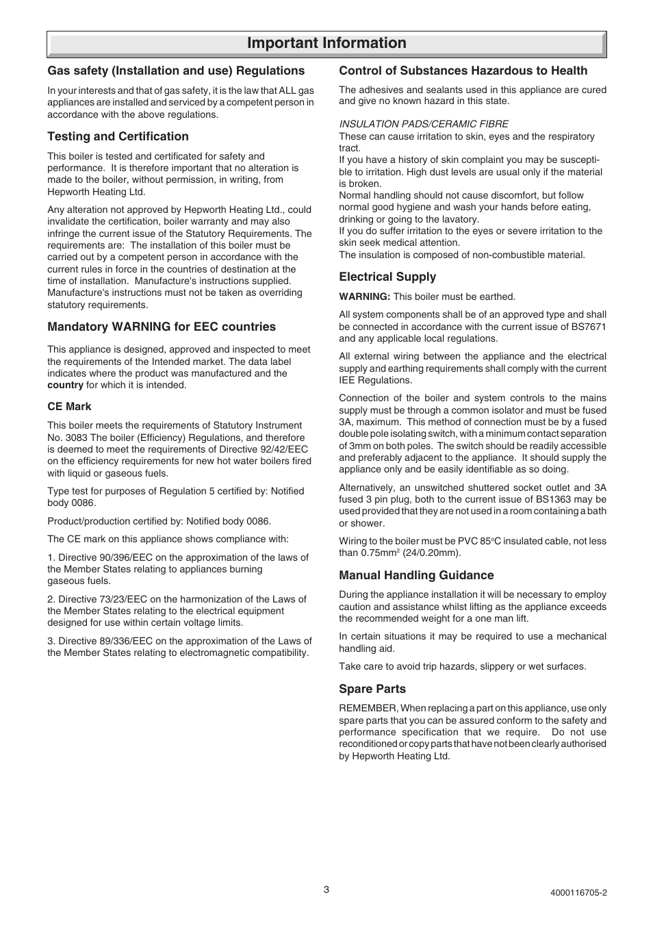 Important information | Glow-worm Xtramax User Manual | Page 3 / 44