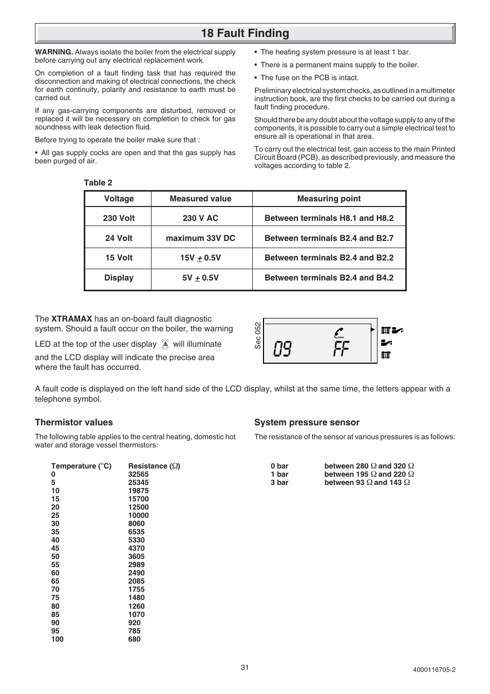 09 ff, 18 fault finding | Glow-worm Xtramax User Manual | Page 31 / 44