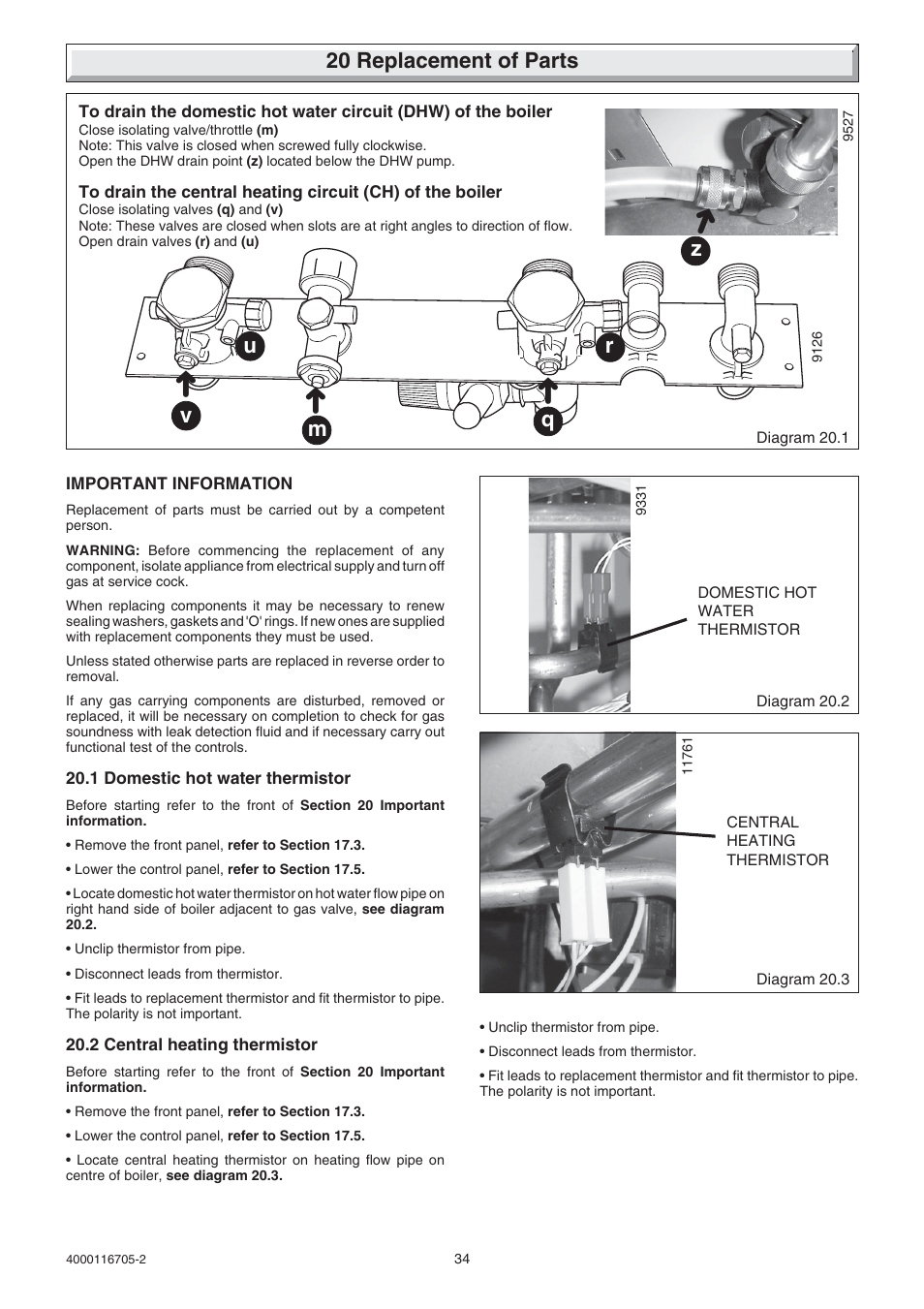 20 replacement of parts, Mv q r | Glow-worm Xtramax User Manual | Page 34 / 44