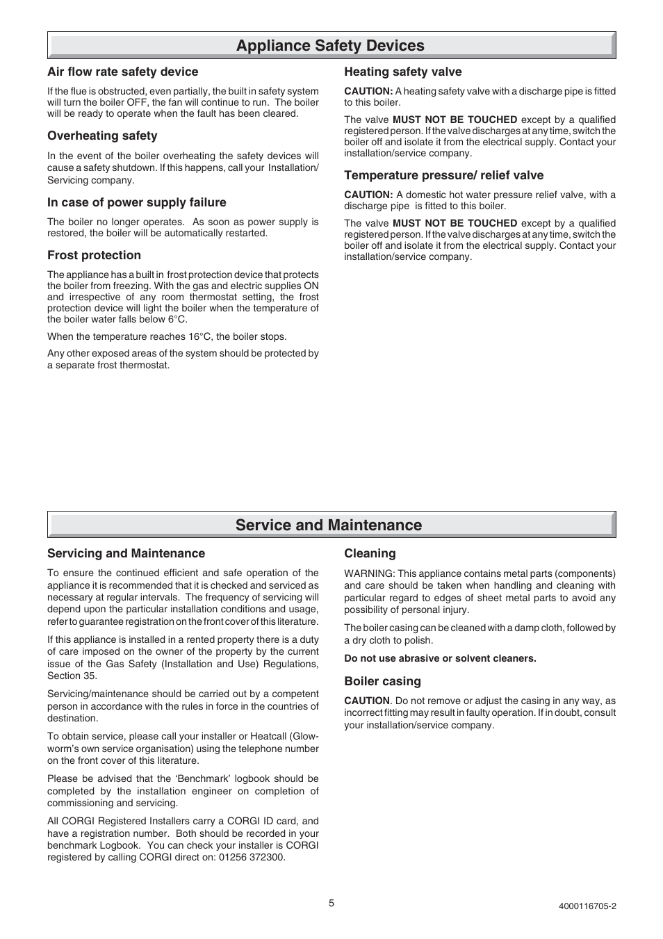 Appliance safety devices, Service and maintenance | Glow-worm Xtramax User Manual | Page 5 / 44