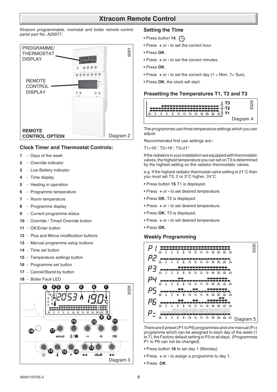 Xtracom remote control | Glow-worm Xtramax User Manual | Page 8 / 44