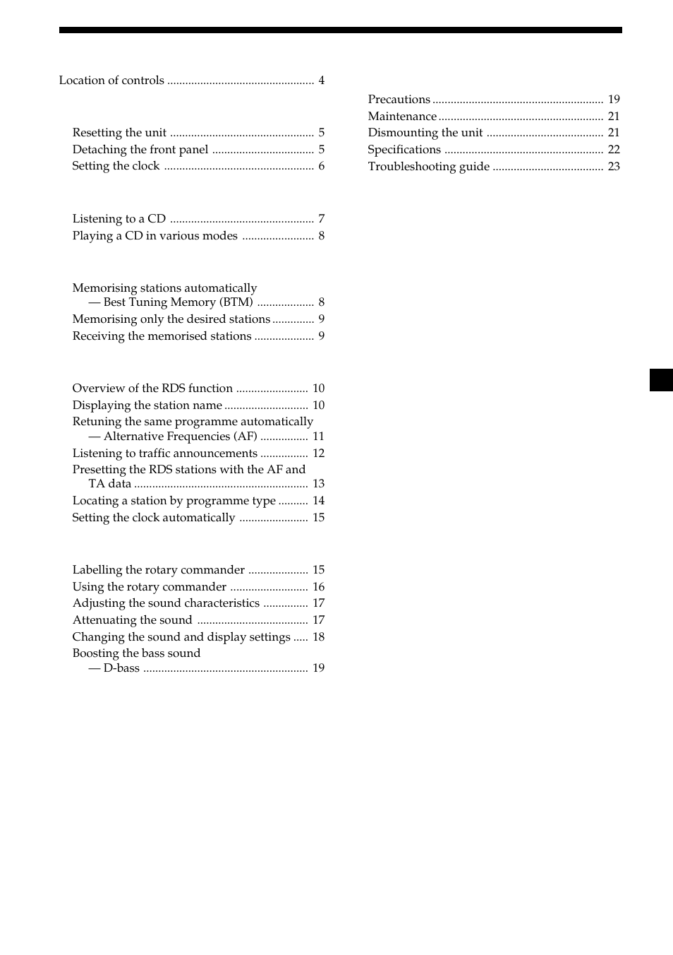 3table of contents | Sony CDX-2500R User Manual | Page 3 / 120