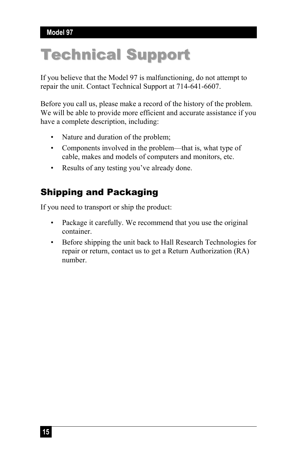 Hall Research 97-S User Manual | Page 16 / 20