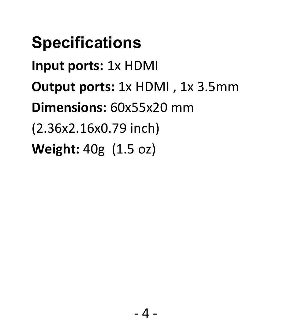 Specifications | Hall Research HD-AUD User Manual | Page 4 / 5