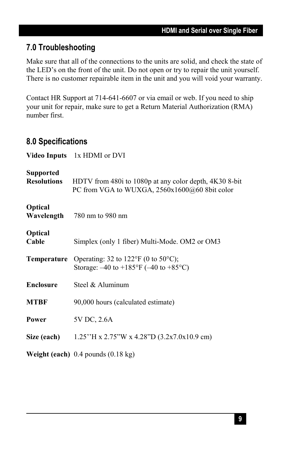 0 specifications, 0 troubleshooting | Hall Research HR-731-S User Manual | Page 11 / 13