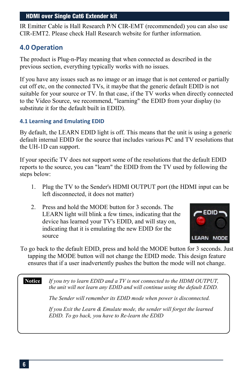 0 operation | Hall Research UH-1D User Manual | Page 6 / 8