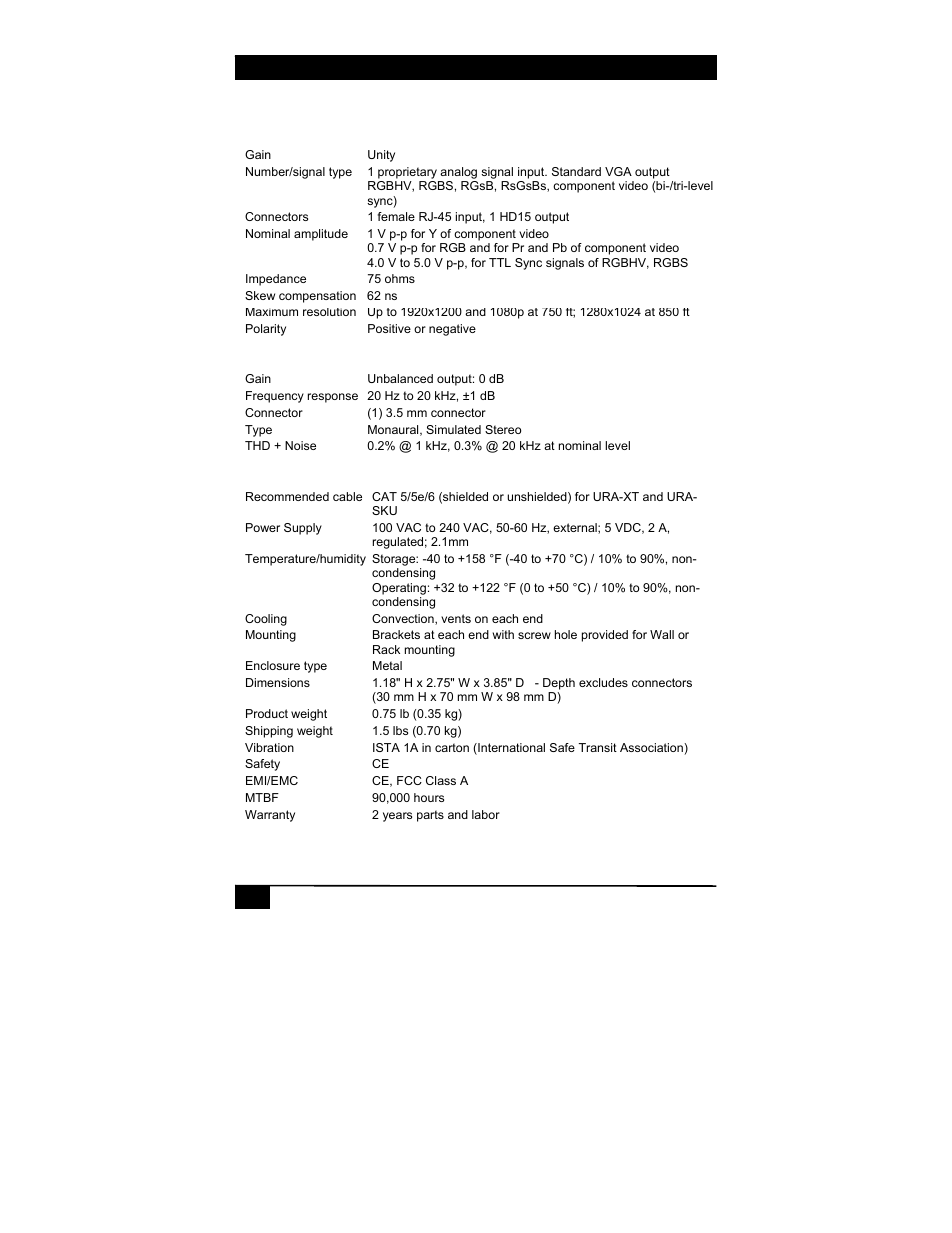 Specifications | Hall Research URA-XT User Manual | Page 18 / 20