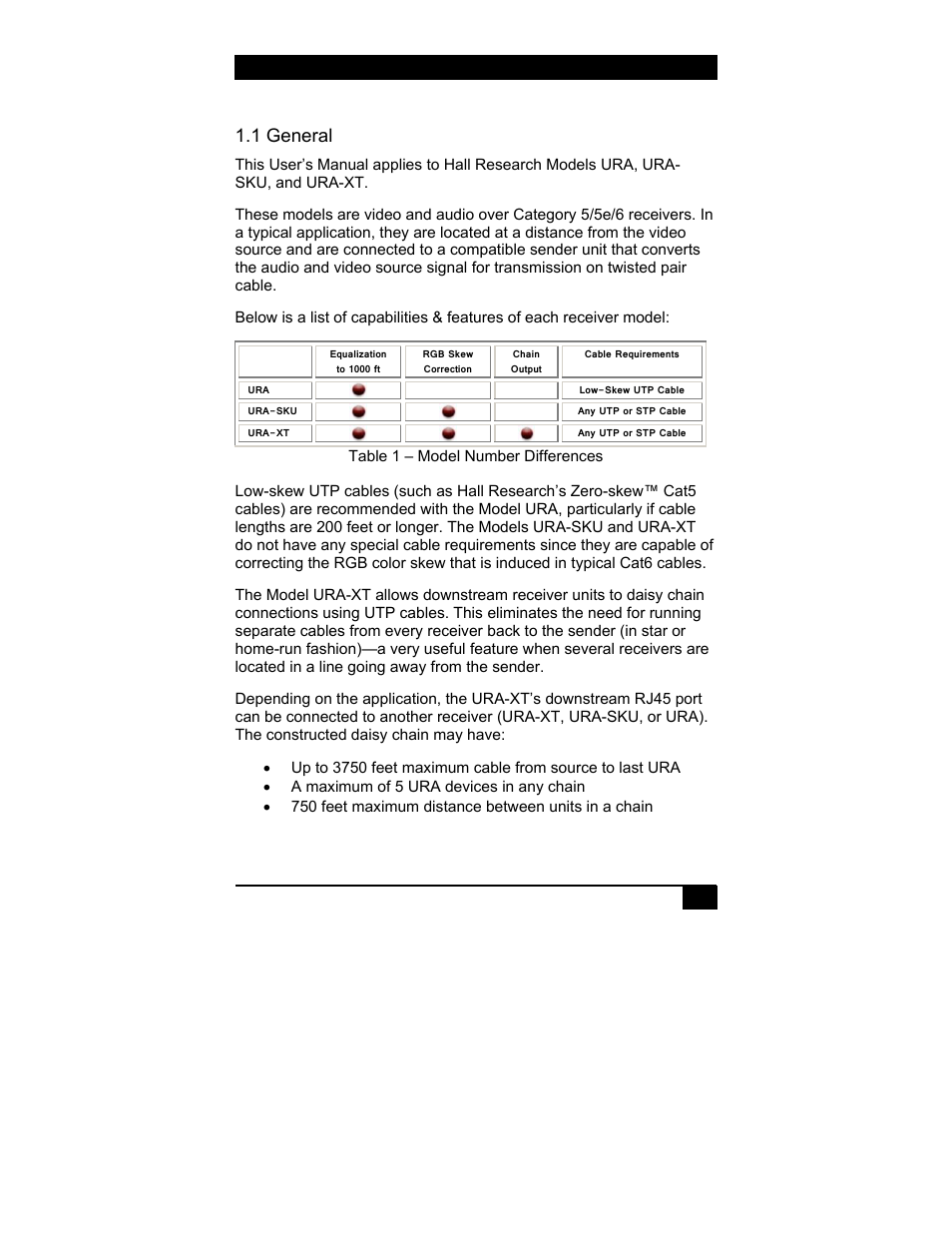 Introduction, 1 general | Hall Research URA-XT User Manual | Page 5 / 20
