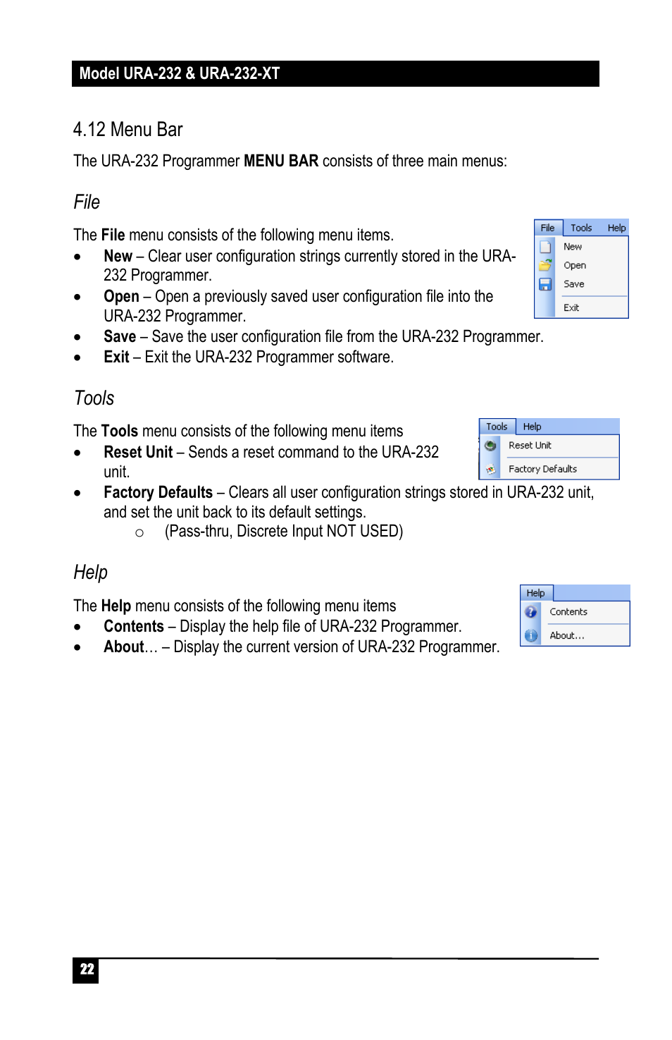 12 menu bar, File, Tools | Help | Hall Research URA-232-XT User Manual | Page 24 / 32