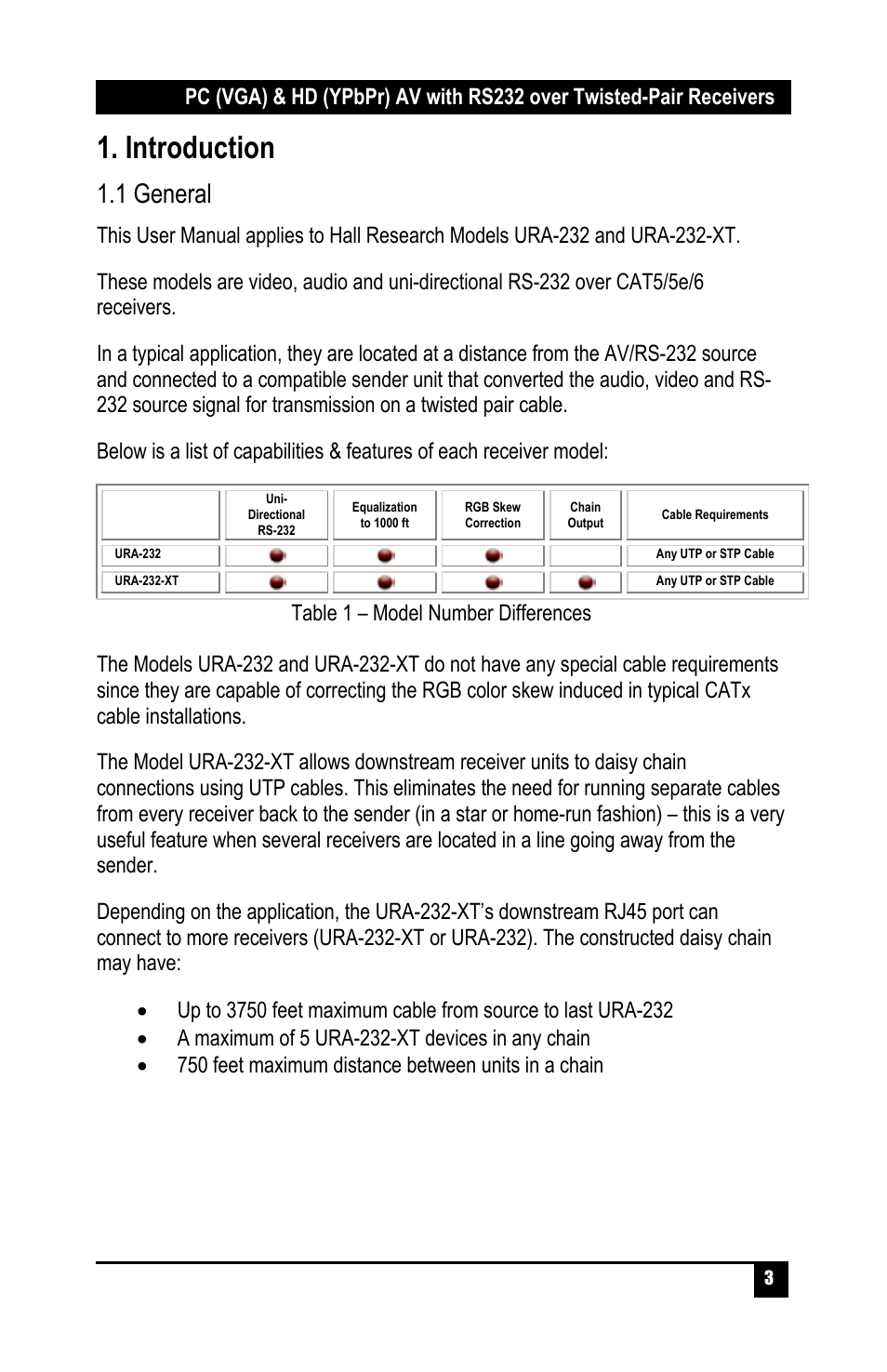 Introduction, 1 general | Hall Research URA-232-XT User Manual | Page 5 / 32