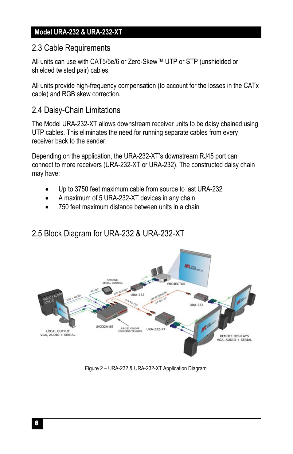 3 cable requirements, 4 daisy-chain limitations | Hall Research URA-232-XT User Manual | Page 8 / 32