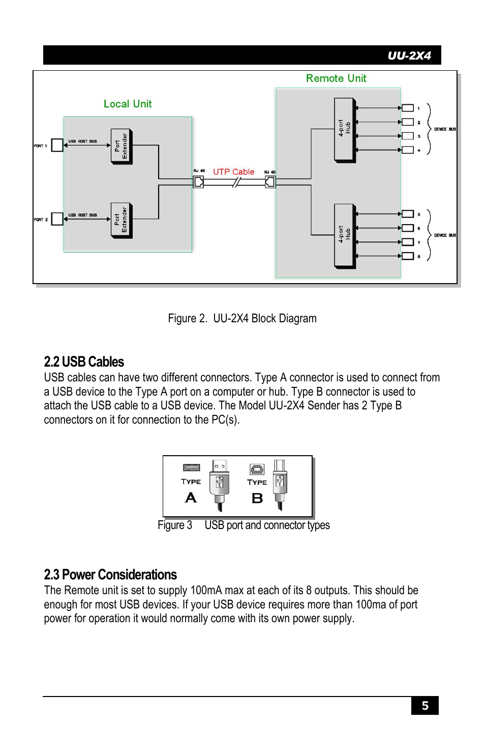Ables, Ower, Onsiderations | 2 usb cables, 3 power considerations | Hall Research UU-2X4 User Manual | Page 7 / 12