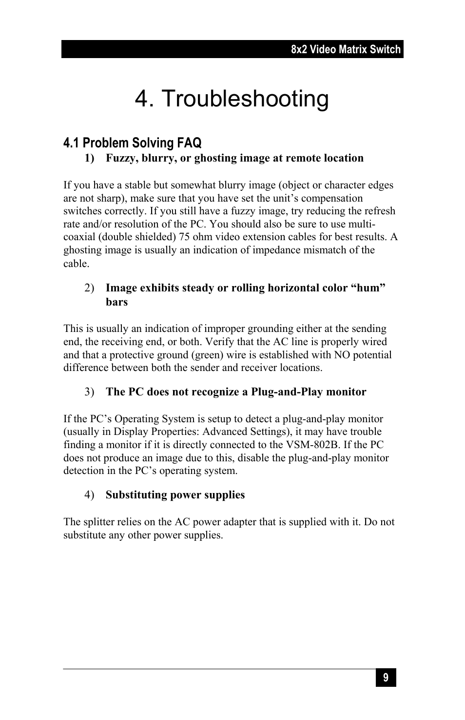 Troubleshooting | Hall Research VSM-802B User Manual | Page 11 / 20