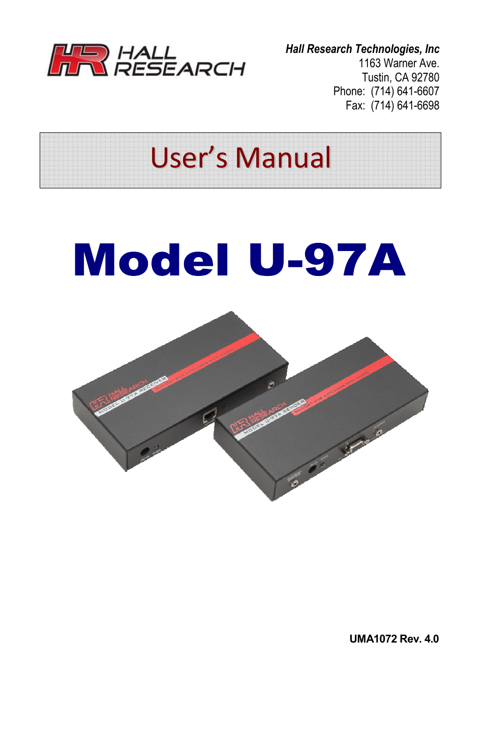 Hall Research U97-A User Manual | 8 pages
