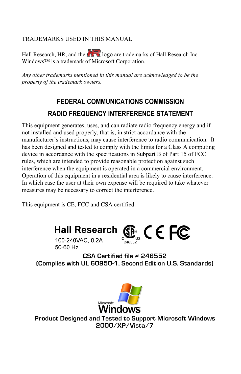 Csa certified file # 246552 | Hall Research U97-Ultra-2B-S User Manual | Page 2 / 18