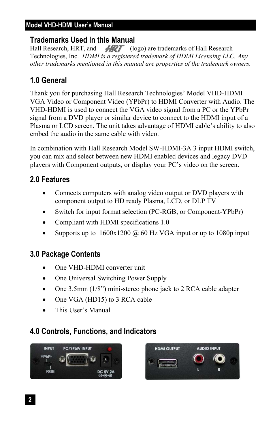 Hall Research VHD-HDMI User Manual | Page 2 / 4