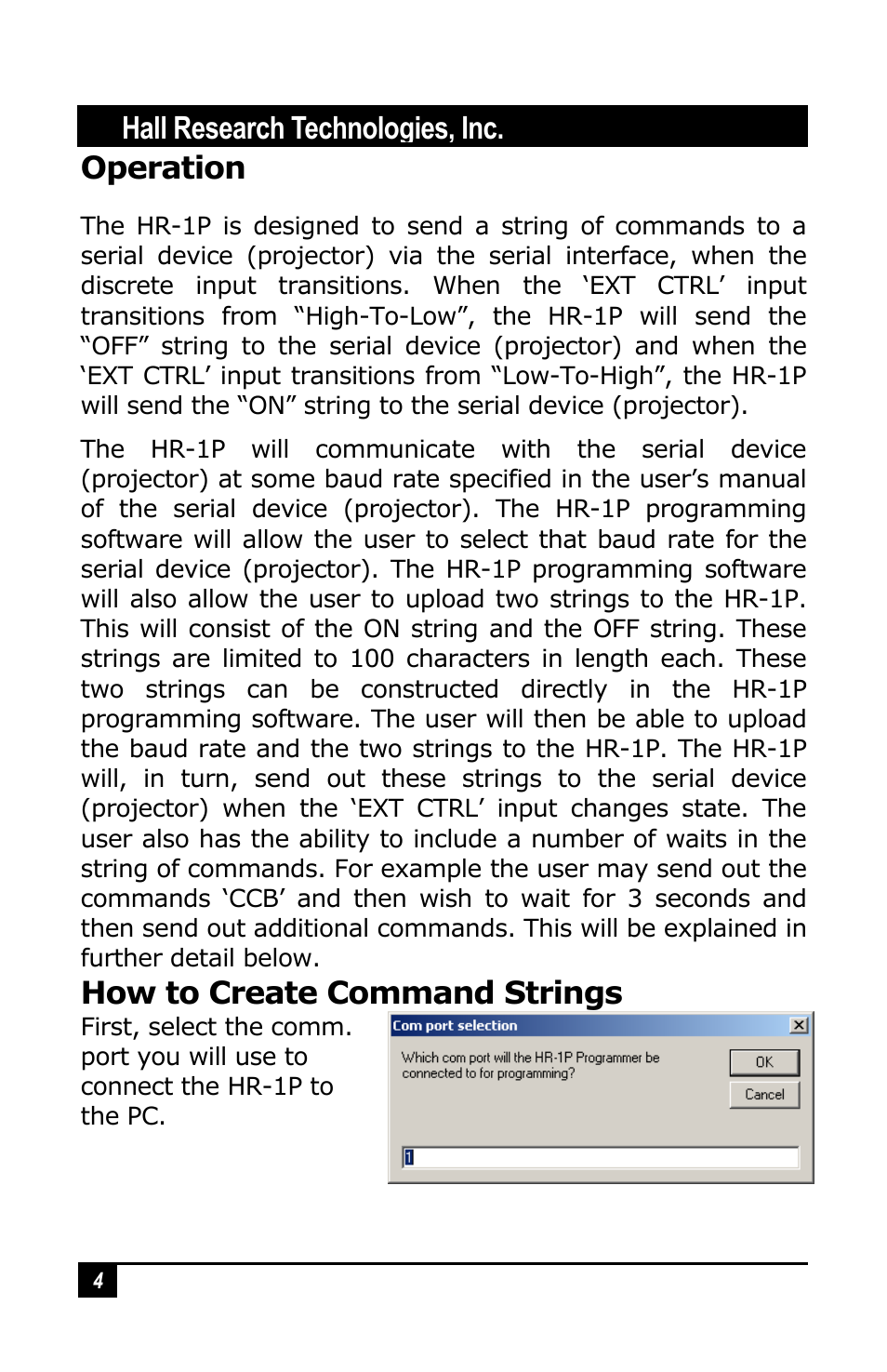Hall research technologies, inc. operation, How to create command strings | Hall Research HR-1P User Manual | Page 4 / 12