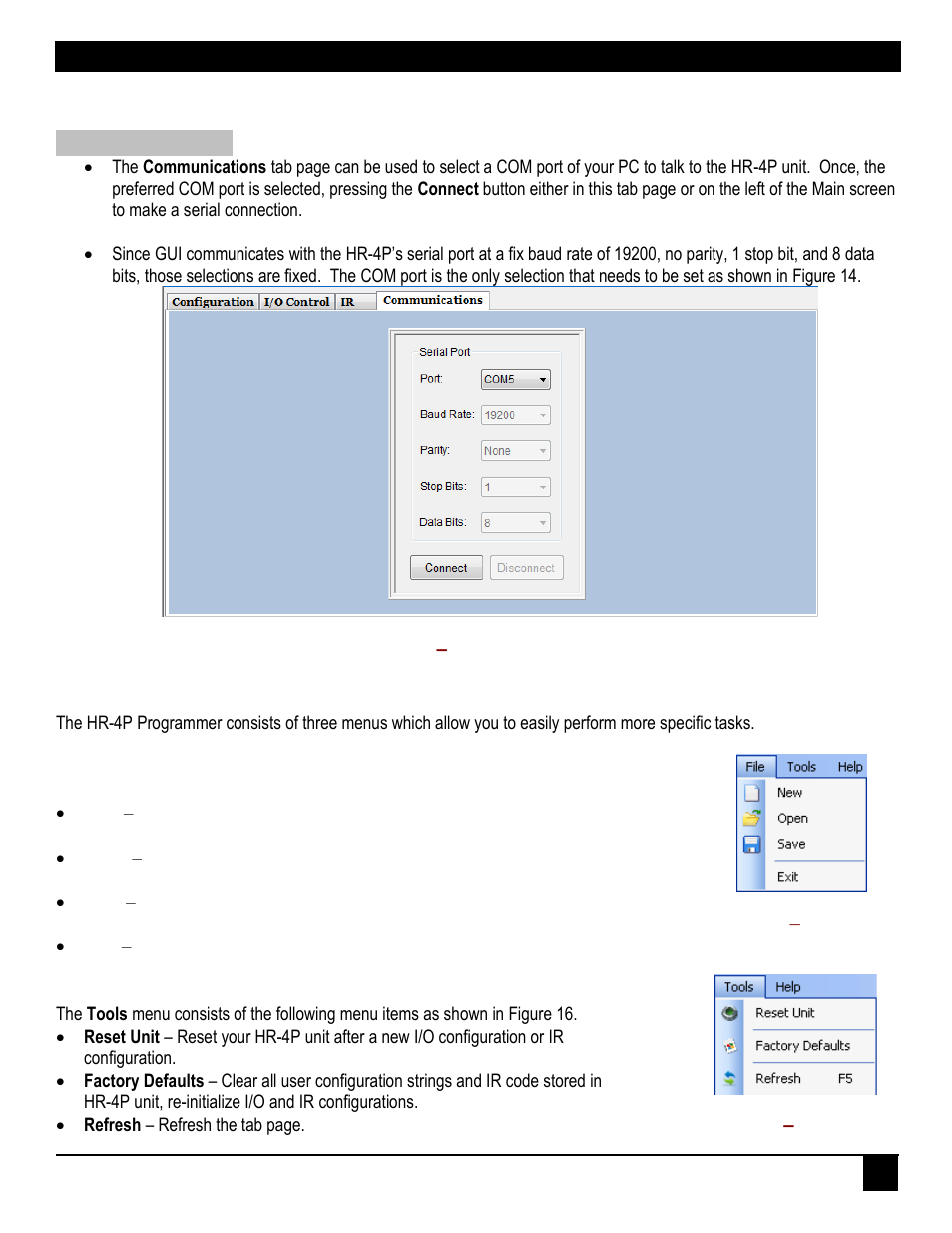 Ommunications, Menu system, Ools | Hall Research HR-4P User Manual | Page 13 / 15