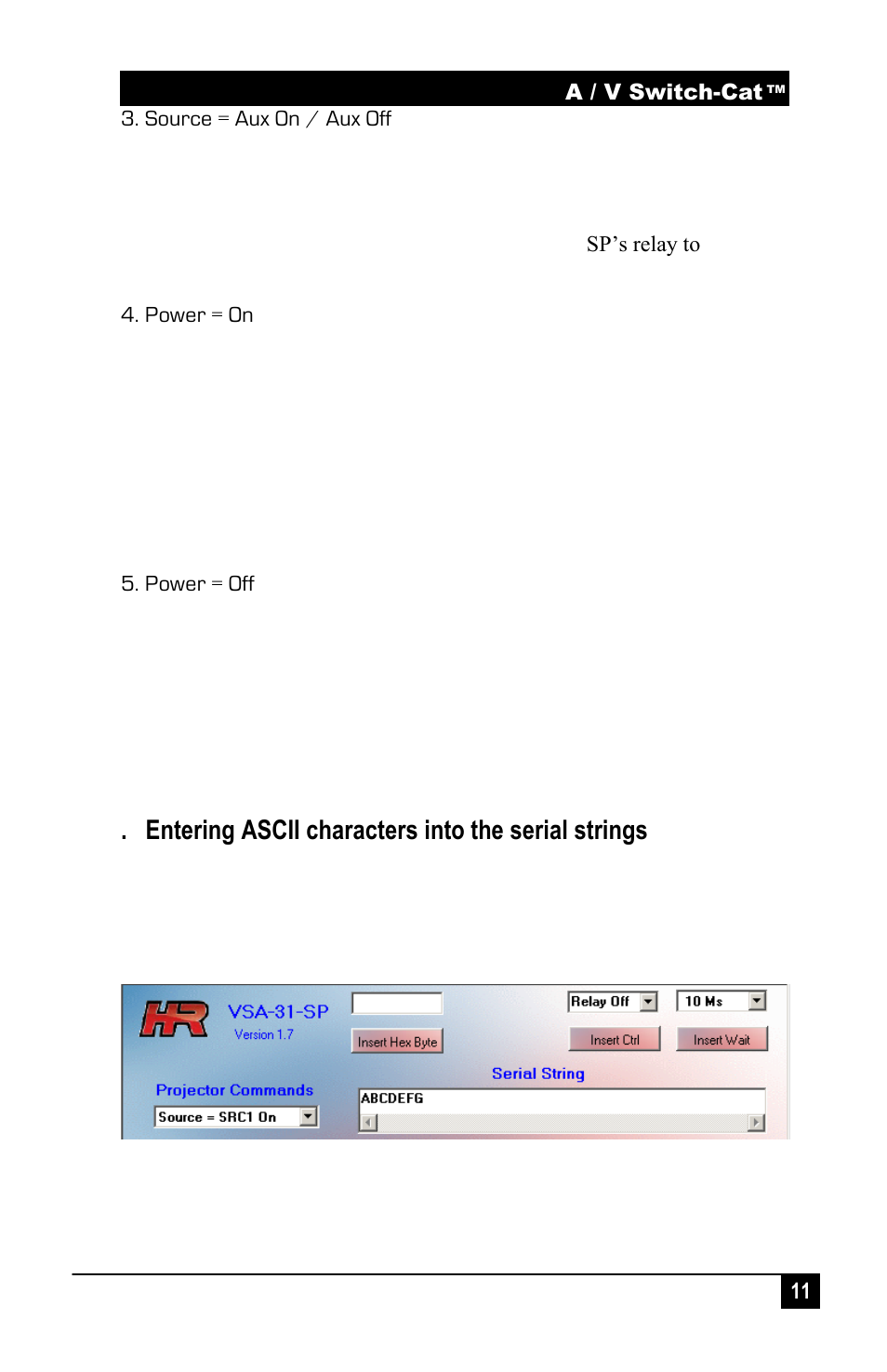 Entering ascii characters into the serial strings | Hall Research VSA-31-SP-W User Manual | Page 13 / 22