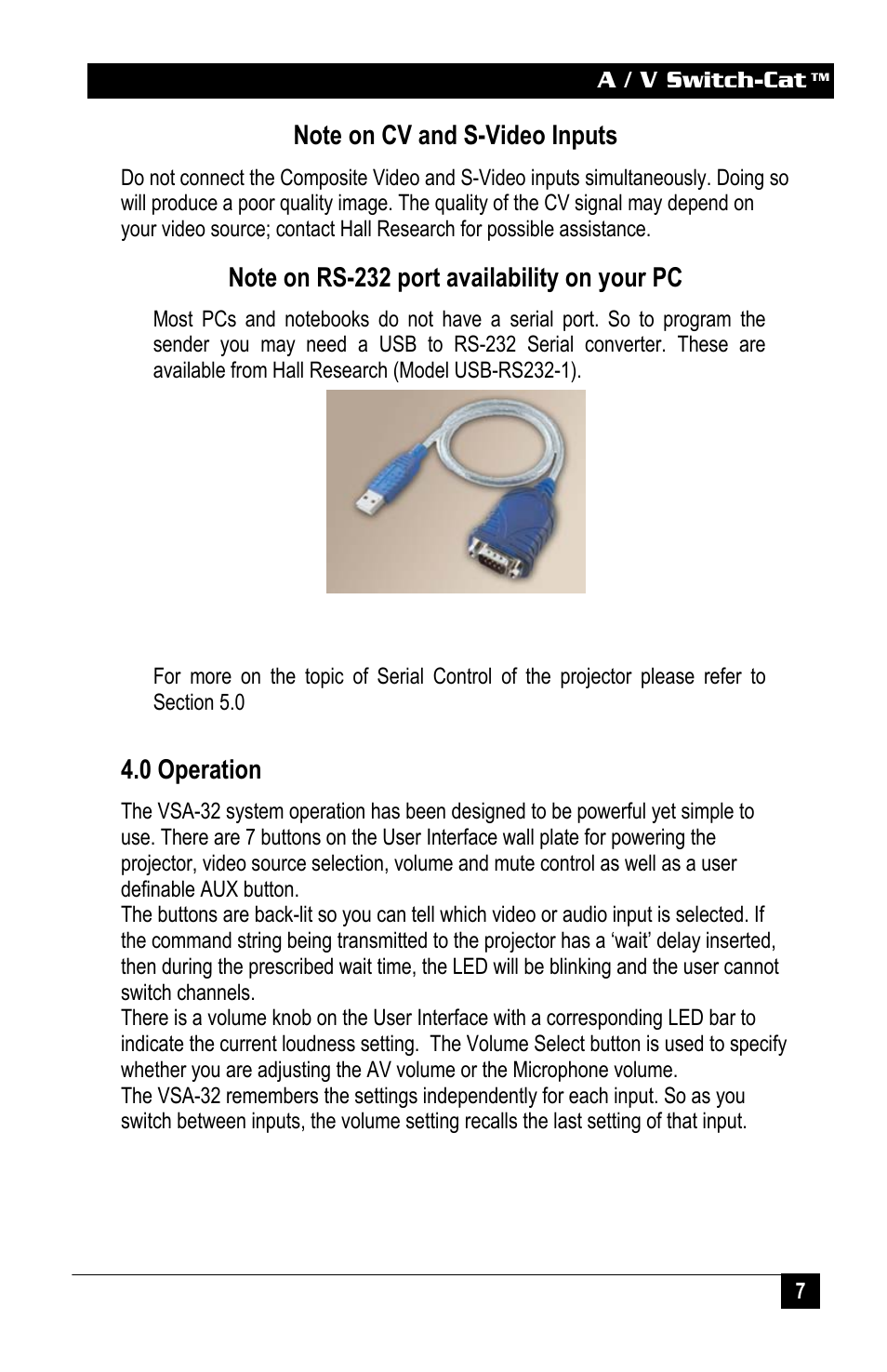 0 operation | Hall Research VSA-32 User Manual | Page 9 / 20