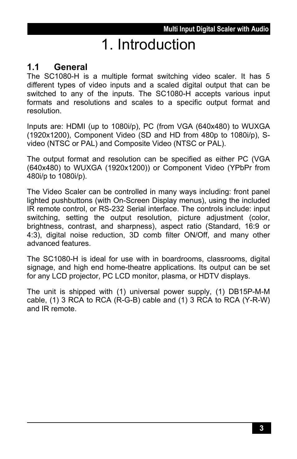 Introduction | Hall Research SC-1080H User Manual | Page 5 / 24