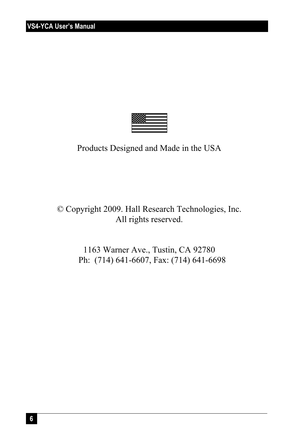 Hall Research VS4-YCA User Manual | Page 8 / 8