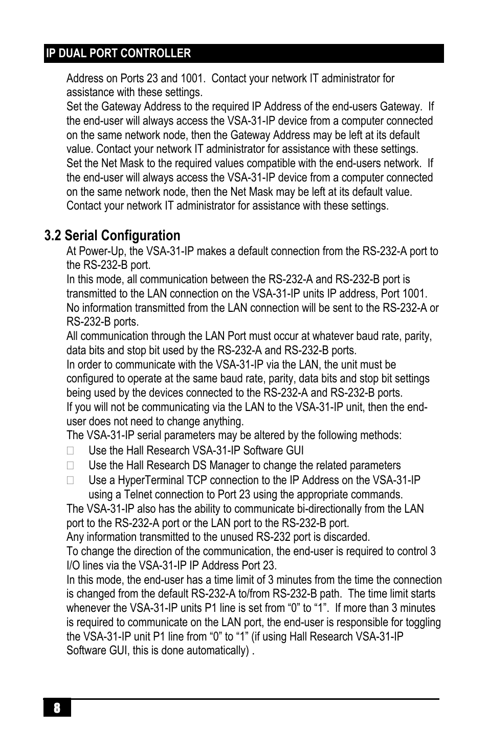 2 serial configuration | Hall Research VSA-31-IP User Manual | Page 10 / 24