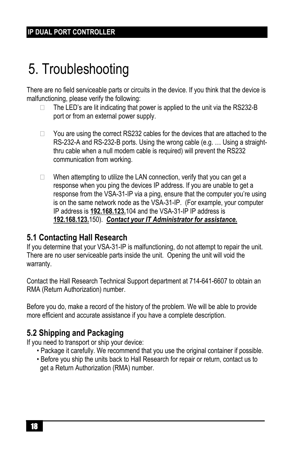 Troubleshooting | Hall Research VSA-31-IP User Manual | Page 20 / 24