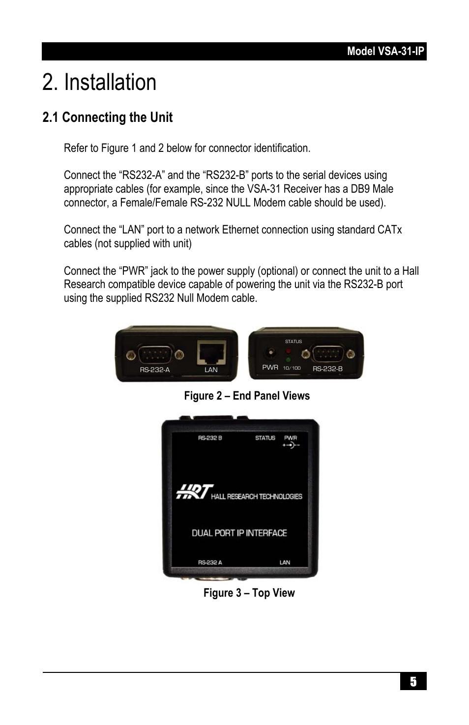 Installation, 1 connecting the unit | Hall Research VSA-31-IP User Manual | Page 7 / 24