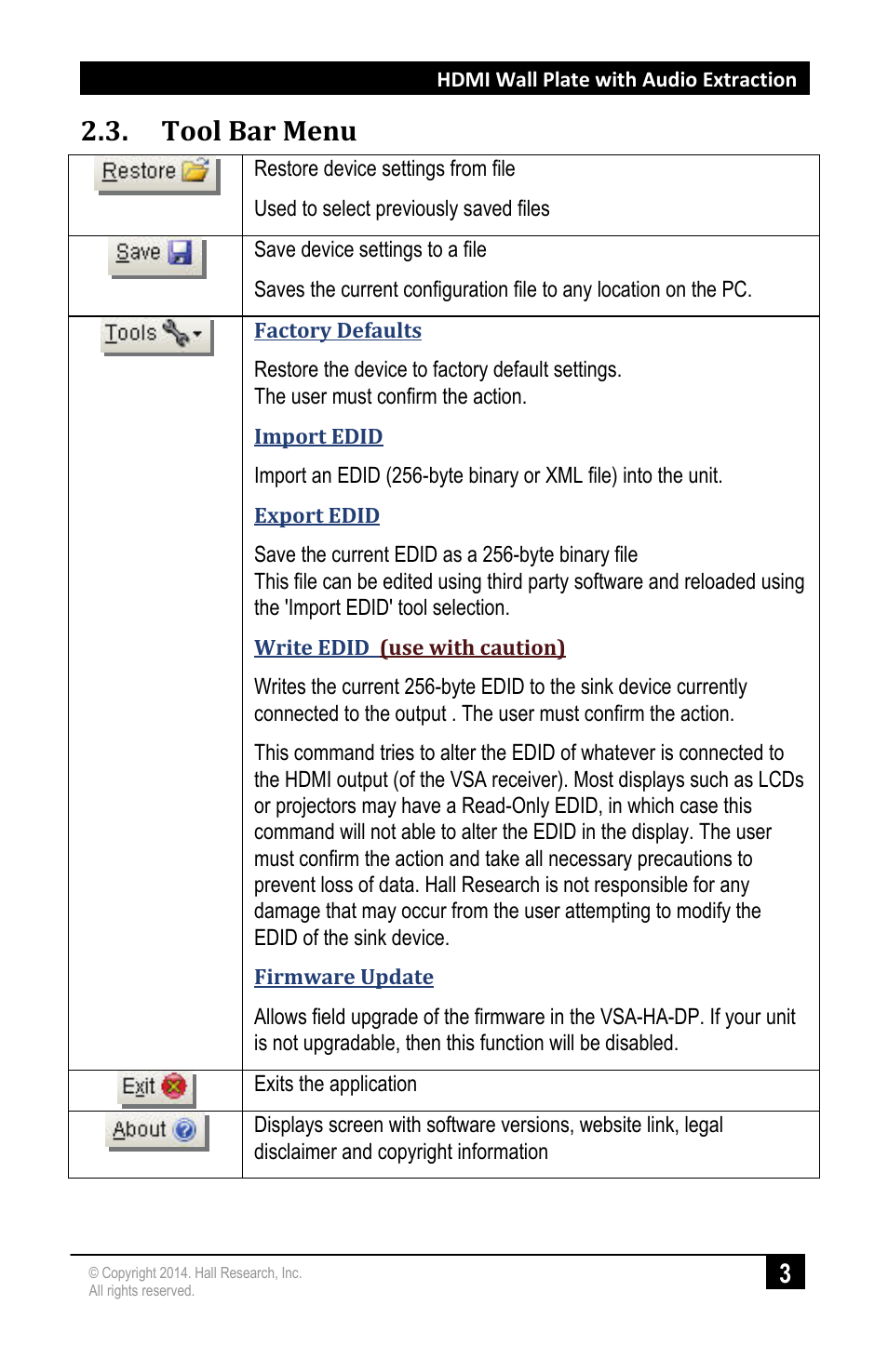 Tool bar menu | Hall Research VSA-HA-DP User Manual | Page 5 / 12