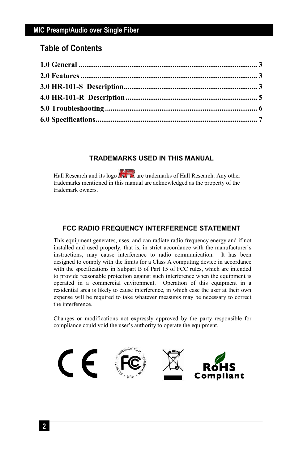 Hall Research HR-101-S User Manual | Page 2 / 8