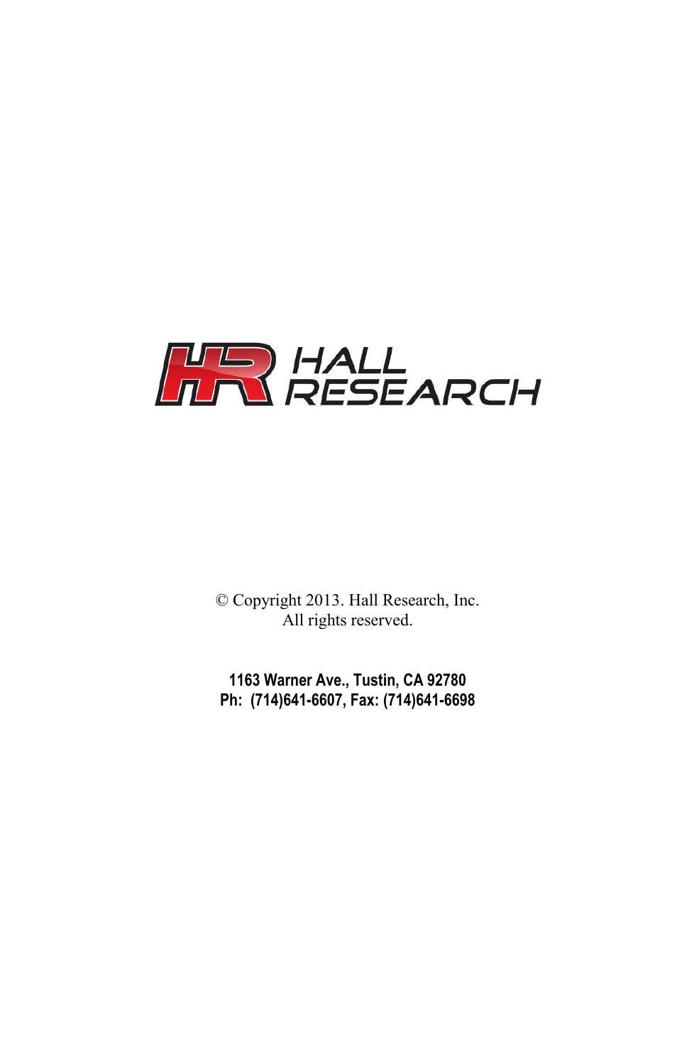 1163 warner ave., tustin, ca 92780, Ph: (714)641-6607, fax: (714)641-6698 | Hall Research HR-101-S User Manual | Page 8 / 8