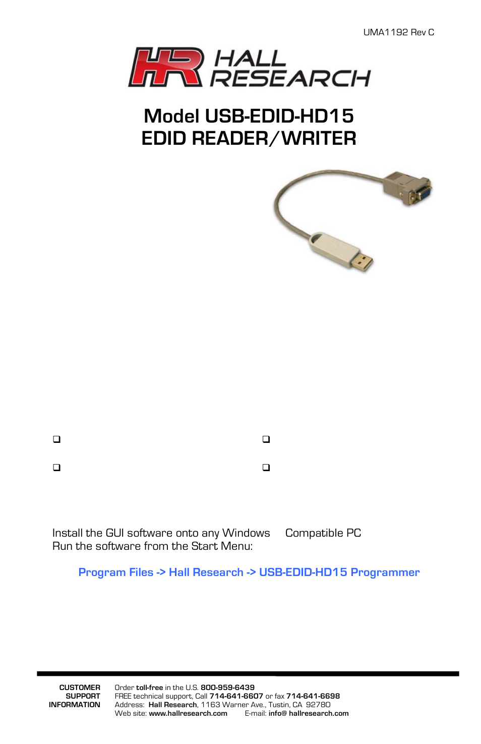 Hall Research USB-EDID-PRO User Manual | 2 pages