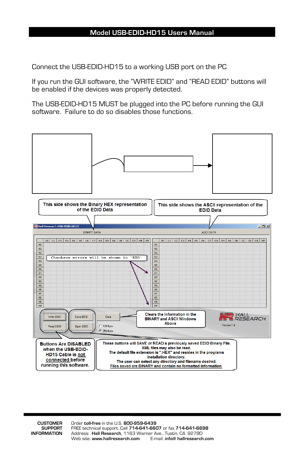 Device with edid to read or write pc with usb, 0 operation | Hall Research USB-EDID-PRO User Manual | Page 2 / 2