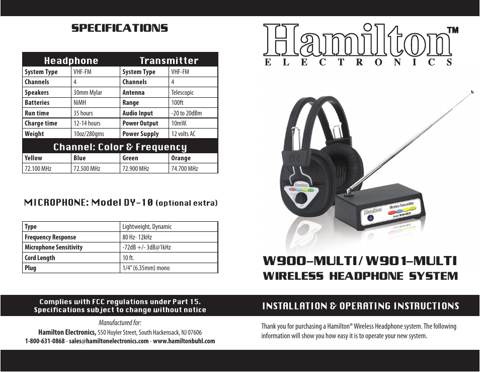 Hamilton Buhl W900 Series User Manual | 2 pages