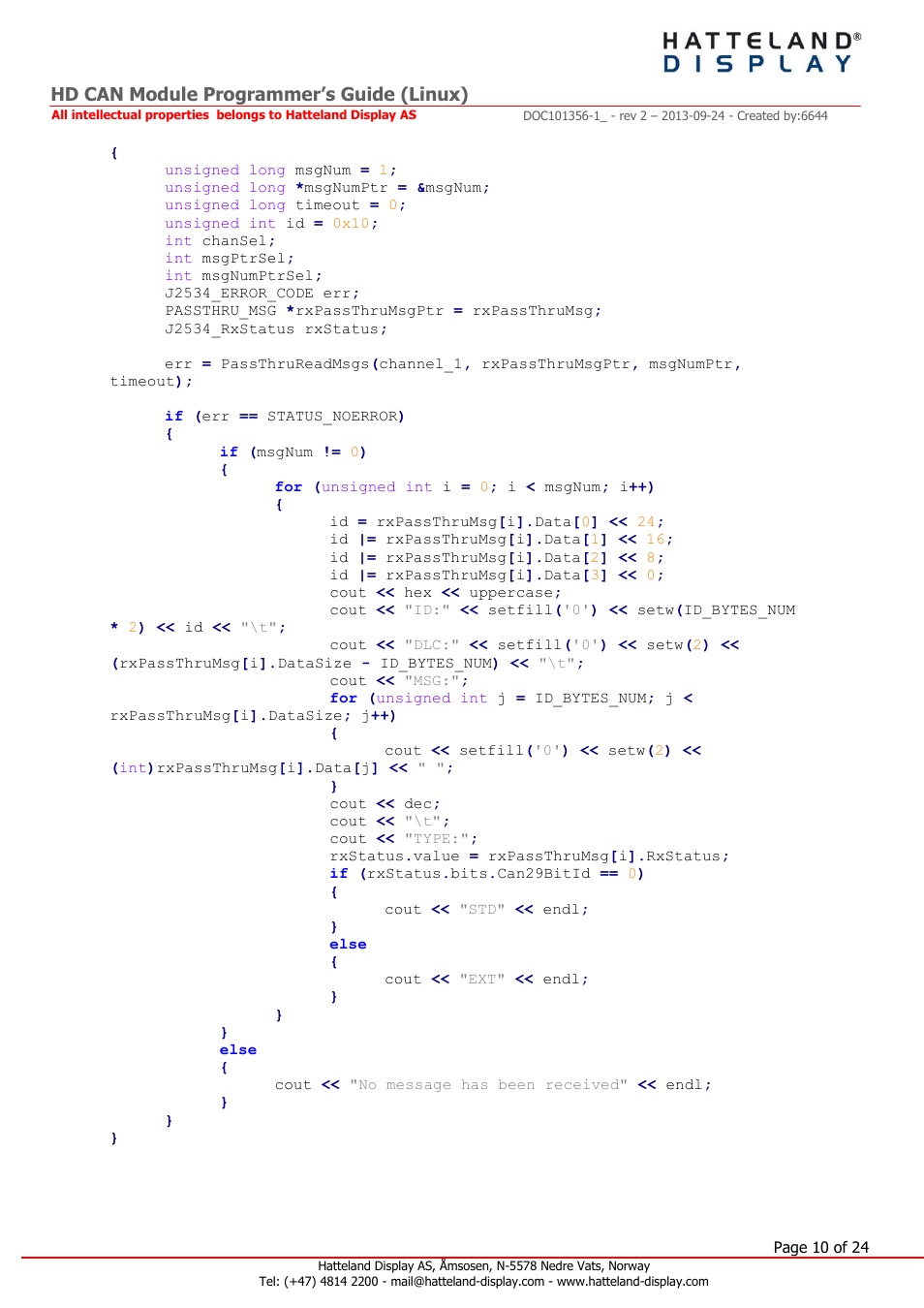 Hd can module programmer’s guide (linux) | Hatteland Display HT B22 (Fanless) User Manual | Page 10 / 24