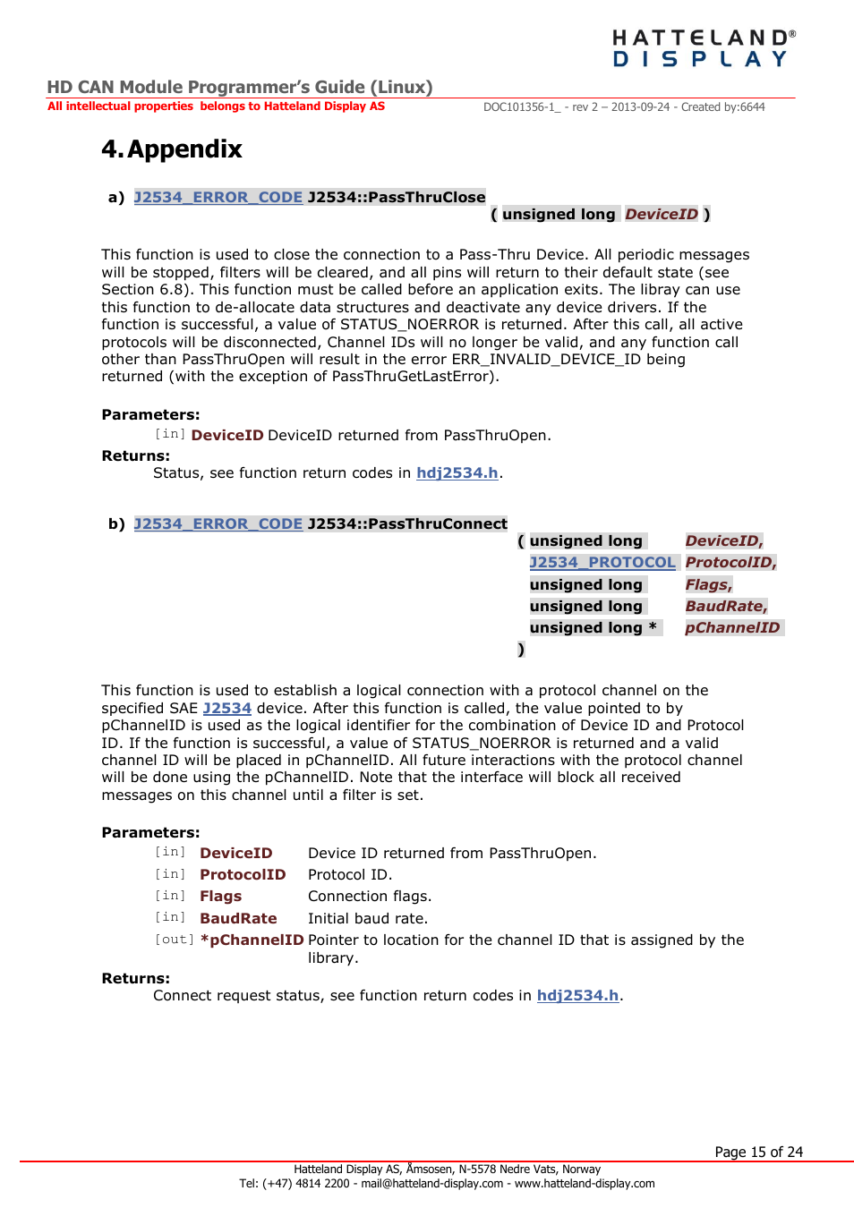 Appendix, Hd can module programmer’s guide (linux) | Hatteland Display HT B22 (Fanless) User Manual | Page 15 / 24